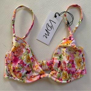 VDM the Label Heidi Bikini Top in Water Colour Blooms Pink Floral